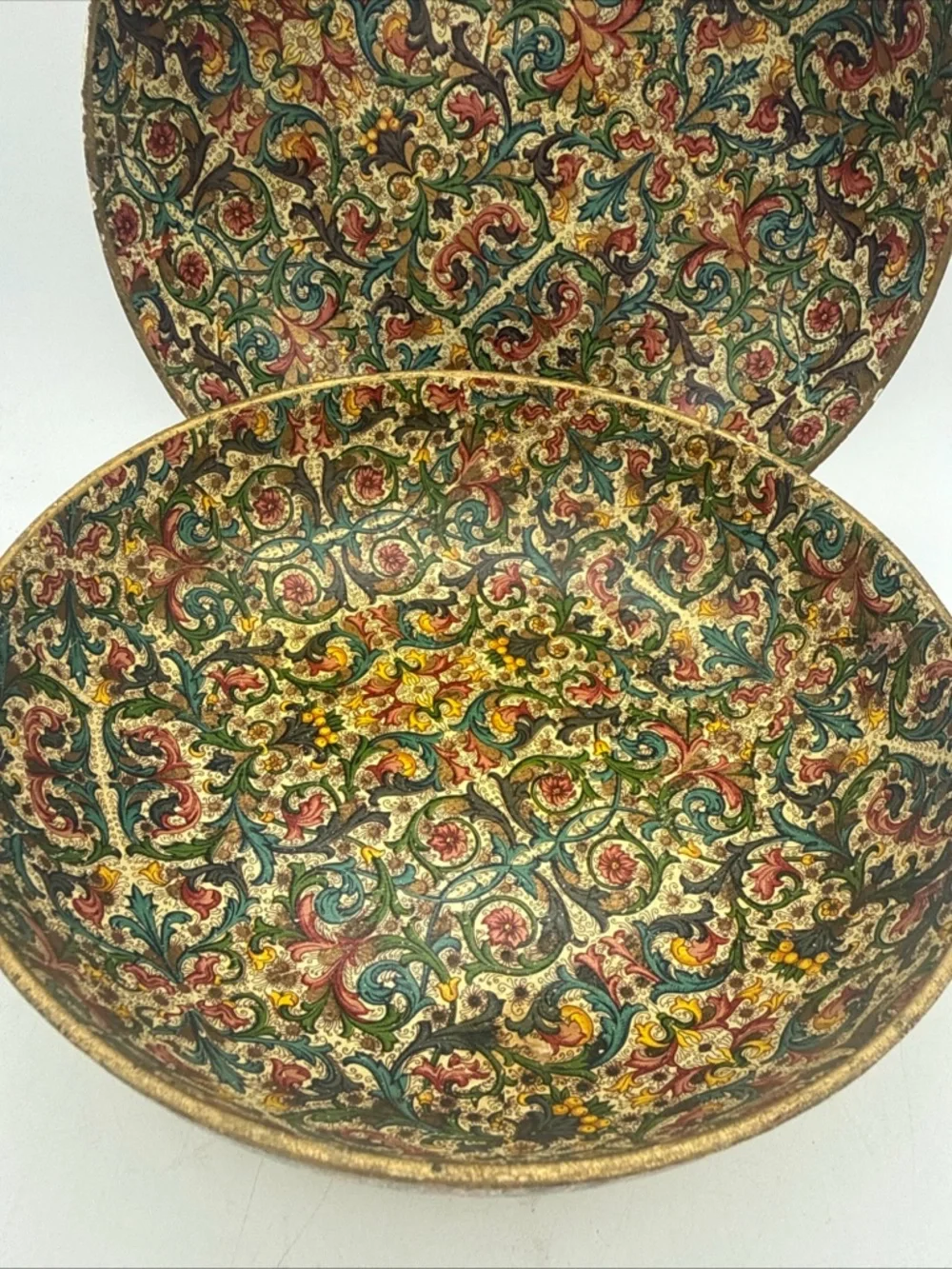 2 VTG MCM Viking Paper Mache Bowl Import Japan  Floral Pattern 9”